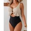 imageB2prity Womens One Piece Swimsuit Tummy Control Ruffled Bathing Suit V Neck Cutout Swim Suit Tie Back SwimwearBeigeshine  Black