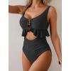 imageB2prity Womens One Piece Swimsuit Tummy Control Ruffled Bathing Suit V Neck Cutout Swim Suit Tie Back SwimwearBlack