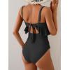 imageB2prity Womens One Piece Swimsuit Tummy Control Ruffled Bathing Suit V Neck Cutout Swim Suit Tie Back SwimwearBlack