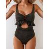 imageB2prity Womens One Piece Swimsuit Tummy Control Ruffled Bathing Suit V Neck Cutout Swim Suit Tie Back SwimwearBlack Metallic Fabric