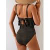 imageB2prity Womens One Piece Swimsuit Tummy Control Ruffled Bathing Suit V Neck Cutout Swim Suit Tie Back SwimwearBlack Metallic Fabric