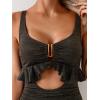 imageB2prity Womens One Piece Swimsuit Tummy Control Ruffled Bathing Suit V Neck Cutout Swim Suit Tie Back SwimwearBlack Metallic Fabric