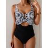imageB2prity Womens One Piece Swimsuit Tummy Control Ruffled Bathing Suit V Neck Cutout Swim Suit Tie Back SwimwearBlack White Plaid