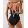 imageB2prity Womens One Piece Swimsuit Tummy Control Ruffled Bathing Suit V Neck Cutout Swim Suit Tie Back SwimwearBrown Leopard Print