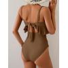 imageB2prity Womens One Piece Swimsuit Tummy Control Ruffled Bathing Suit V Neck Cutout Swim Suit Tie Back SwimwearCoffee