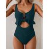 imageB2prity Womens One Piece Swimsuit Tummy Control Ruffled Bathing Suit V Neck Cutout Swim Suit Tie Back SwimwearDark Green