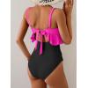imageB2prity Womens One Piece Swimsuit Tummy Control Ruffled Bathing Suit V Neck Cutout Swim Suit Tie Back SwimwearHot Pink  Black