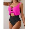 imageB2prity Womens One Piece Swimsuit Tummy Control Ruffled Bathing Suit V Neck Cutout Swim Suit Tie Back SwimwearHot Pink  Black