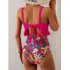 imageB2prity Womens One Piece Swimsuit Tummy Control Ruffled Bathing Suit V Neck Cutout Swim Suit Tie Back SwimwearHot Pink  Floral