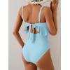 imageB2prity Womens One Piece Swimsuit Tummy Control Ruffled Bathing Suit V Neck Cutout Swim Suit Tie Back SwimwearLight Blue