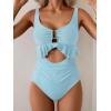 imageB2prity Womens One Piece Swimsuit Tummy Control Ruffled Bathing Suit V Neck Cutout Swim Suit Tie Back SwimwearLight Blue
