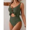 imageB2prity Womens One Piece Swimsuit Tummy Control Ruffled Bathing Suit V Neck Cutout Swim Suit Tie Back SwimwearOlive Green