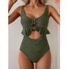 imageB2prity Womens One Piece Swimsuit Tummy Control Ruffled Bathing Suit V Neck Cutout Swim Suit Tie Back SwimwearOlive Green