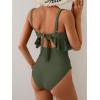 imageB2prity Womens One Piece Swimsuit Tummy Control Ruffled Bathing Suit V Neck Cutout Swim Suit Tie Back SwimwearOlive Green