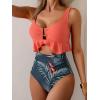 imageB2prity Womens One Piece Swimsuit Tummy Control Ruffled Bathing Suit V Neck Cutout Swim Suit Tie Back SwimwearPink  Leaf Print