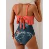 imageB2prity Womens One Piece Swimsuit Tummy Control Ruffled Bathing Suit V Neck Cutout Swim Suit Tie Back SwimwearPink  Leaf Print