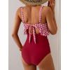 imageB2prity Womens One Piece Swimsuit Tummy Control Ruffled Bathing Suit V Neck Cutout Swim Suit Tie Back SwimwearRed White Plaid