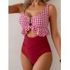 imageB2prity Womens One Piece Swimsuit Tummy Control Ruffled Bathing Suit V Neck Cutout Swim Suit Tie Back SwimwearRed White Plaid