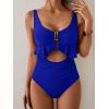 imageB2prity Womens One Piece Swimsuit Tummy Control Ruffled Bathing Suit V Neck Cutout Swim Suit Tie Back SwimwearRoyal Blue