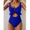 imageB2prity Womens One Piece Swimsuit Tummy Control Ruffled Bathing Suit V Neck Cutout Swim Suit Tie Back SwimwearRoyal Blue