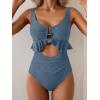 imageB2prity Womens One Piece Swimsuit Tummy Control Ruffled Bathing Suit V Neck Cutout Swim Suit Tie Back SwimwearSlate Blue