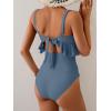 imageB2prity Womens One Piece Swimsuit Tummy Control Ruffled Bathing Suit V Neck Cutout Swim Suit Tie Back SwimwearSlate Blue