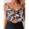 imageB2prity Womens One Piece Swimsuit Tummy Control Ruffled Bathing Suit V Neck Cutout Swim Suit Tie Back SwimwearWhite and Green Print