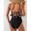 imageB2prity Womens One Piece Swimsuit Tummy Control Ruffled Bathing Suit V Neck Cutout Swim Suit Tie Back SwimwearYellow Tassel Print