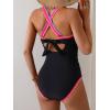 imageB2prity Womens One Piece Swimsuit Tummy Control Slimming Bathing Suit V Neck Neon Color Block Tie Back SwimwearBlack  Yellow Pink Aqua Seams