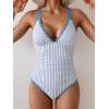 imageB2prity Womens One Piece Swimsuit Tummy Control Slimming Bathing Suit V Neck Neon Color Block Tie Back SwimwearBlack Stripe