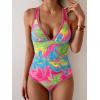 imageB2prity Womens One Piece Swimsuit Tummy Control Slimming Bathing Suit V Neck Neon Color Block Tie Back SwimwearGreen Tie Dye