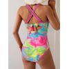 imageB2prity Womens One Piece Swimsuit Tummy Control Slimming Bathing Suit V Neck Neon Color Block Tie Back SwimwearGreen Tie Dye