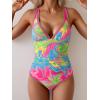 imageB2prity Womens One Piece Swimsuit Tummy Control Slimming Bathing Suit V Neck Neon Color Block Tie Back SwimwearGreen Tie Dye