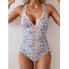 imageB2prity Womens One Piece Swimsuit Tummy Control Slimming Bathing Suit V Neck Neon Color Block Tie Back SwimwearOrange Floral  Blue Pink Seams