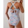 imageB2prity Womens One Piece Swimsuit Tummy Control Slimming Bathing Suit V Neck Neon Color Block Tie Back SwimwearOrange Floral  Blue Pink Seams