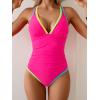 imageB2prity Womens One Piece Swimsuit Tummy Control Slimming Bathing Suit V Neck Neon Color Block Tie Back SwimwearPink  Yellow Green Seams
