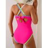 imageB2prity Womens One Piece Swimsuit Tummy Control Slimming Bathing Suit V Neck Neon Color Block Tie Back SwimwearPink  Yellow Green Seams