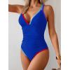 imageB2prity Womens One Piece Swimsuit Tummy Control Slimming Bathing Suit V Neck Neon Color Block Tie Back SwimwearRoyal Blue