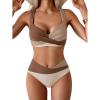 imageB2prity Bikini Sets for Women Two Piece Swimsuit High Waisted Color Block Bathing Suit Tie Back SwimwearBrown Color Block