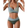 imageB2prity Bikini Sets for Women Two Piece Swimsuit High Waisted Color Block Bathing Suit Tie Back SwimwearGreen Color Block
