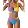 imageB2prity Bikini Sets for Women Two Piece Swimsuit High Waisted Color Block Bathing Suit Tie Back SwimwearPurple Yellow Blue
