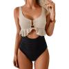 imageB2prity Womens One Piece Swimsuit Tummy Control Ruffled Bathing Suit V Neck Cutout Swim Suit Tie Back SwimwearBeigeshine  Black