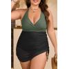 imageB2prity Womens Plus Size One Piece Swimdress Swimsuit Tummy Control Slimming Swim Dress Mesh Drawstring Skirted Bathing SuitArmy Green  Black