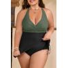 imageB2prity Womens Plus Size One Piece Swimdress Swimsuit Tummy Control Slimming Swim Dress Mesh Drawstring Skirted Bathing SuitArmy Green  Black