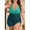 imageB2prity Womens Plus Size One Piece Swimdress Swimsuit Tummy Control Slimming Swim Dress Mesh Drawstring Skirted Bathing SuitGreen  Dark Green