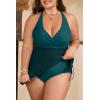 imageB2prity Womens Plus Size One Piece Swimdress Swimsuit Tummy Control Slimming Swim Dress Mesh Drawstring Skirted Bathing SuitPeacock Green
