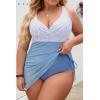 imageB2prity Womens Plus Size One Piece Swimdress Swimsuit Tummy Control Slimming Swim Dress Mesh Drawstring Skirted Bathing SuitStripe  Grey Blue