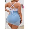 imageB2prity Womens Plus Size One Piece Swimdress Swimsuit Tummy Control Slimming Swim Dress Mesh Drawstring Skirted Bathing SuitStripe  Grey Blue