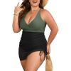 imageB2prity Womens Plus Size One Piece Swimdress Swimsuit Tummy Control Slimming Swim Dress Mesh Drawstring Skirted Bathing SuitArmy Green  Black