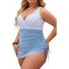 imageB2prity Womens Plus Size One Piece Swimdress Swimsuit Tummy Control Slimming Swim Dress Mesh Drawstring Skirted Bathing SuitStripe  Grey Blue